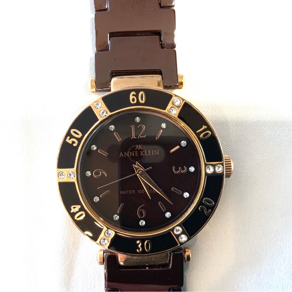 ANNE KLEIN Watch, New Battery, Dark Burgundy, EUC
